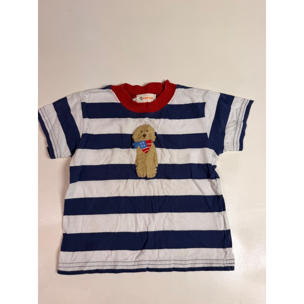 Baby Luigi T-Shirt Kids 24M Navy White Excellent Striped 3D Bear Nautical Tee